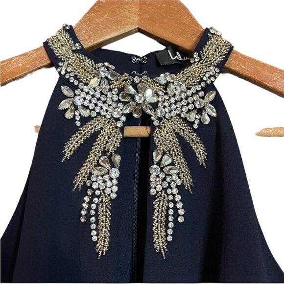 NWT! Lulu’s navy dress with embellished neck line - Picture 3 of 11